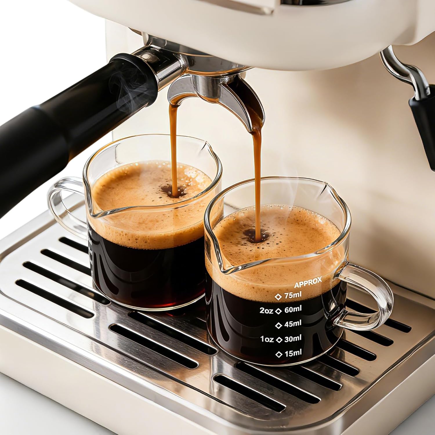 Home Bar Set - 1/2個入りエスプレッソカップ 2.5オンス エスプレッソショットグラス 75ML ダブルスパウト計量カップ 透明目盛り付き