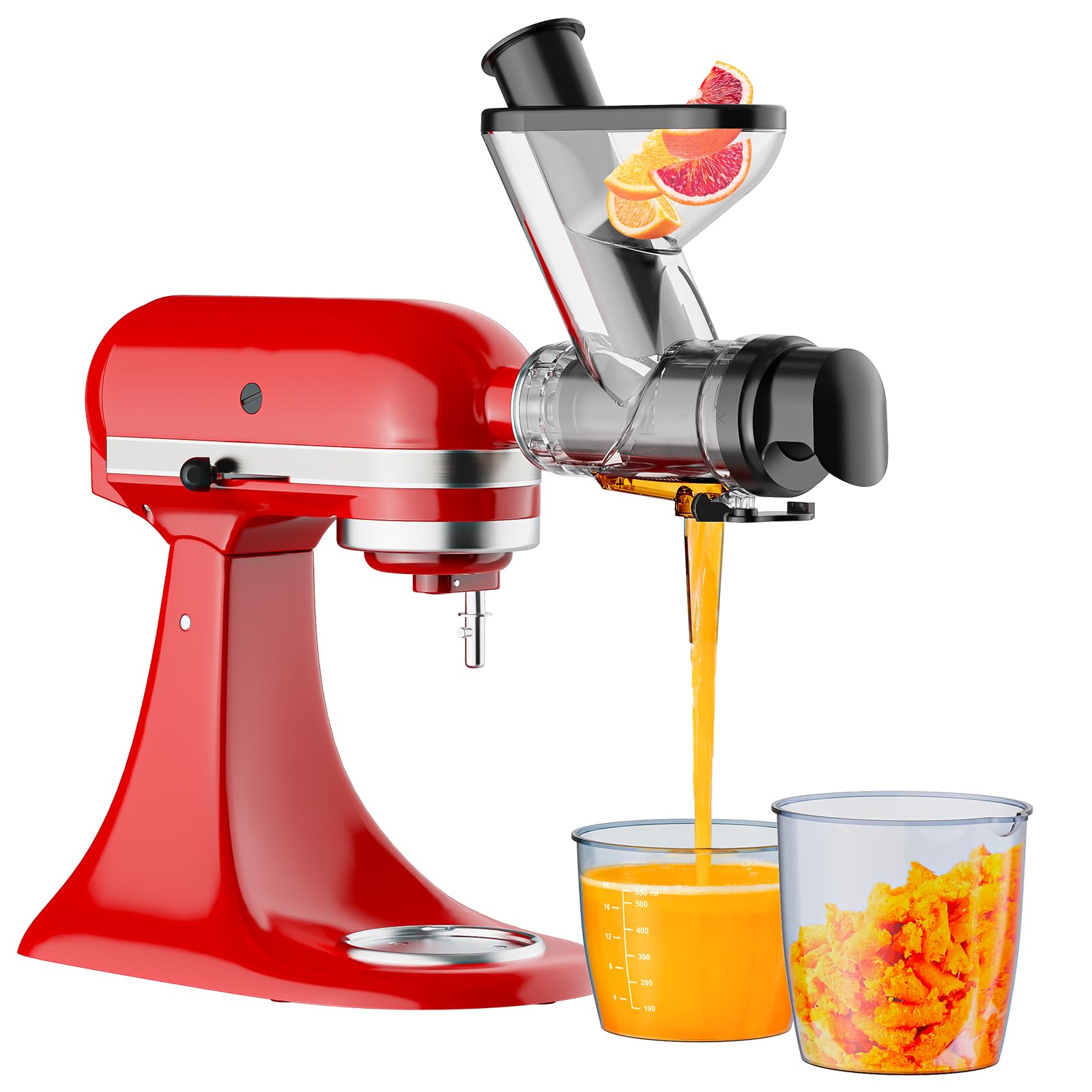 Citrus Juicer Bar - キッチンエイドスタンドミキサー用咀嚼式ジューサーアタッチメント、デュアルフィードシュート付き低速コールドプレスジューサーマシン