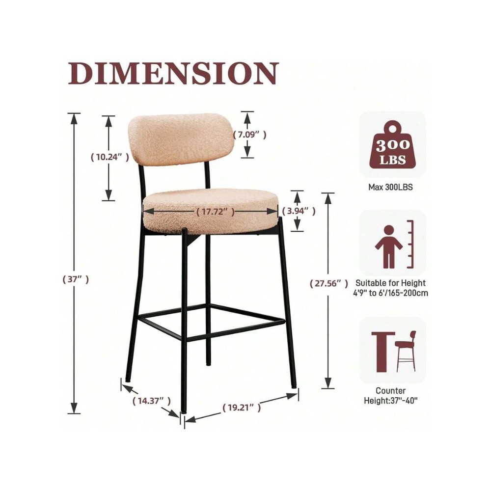 ベージュのバースツール2脚セット、背もたれ付き27.56イン - Home Bar Set のレビューと価格