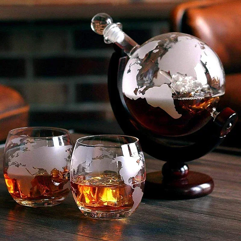 850mlウイスキーグローブデカンタセット、2つのエッチング - Decanter Globe Set のレビューと価格