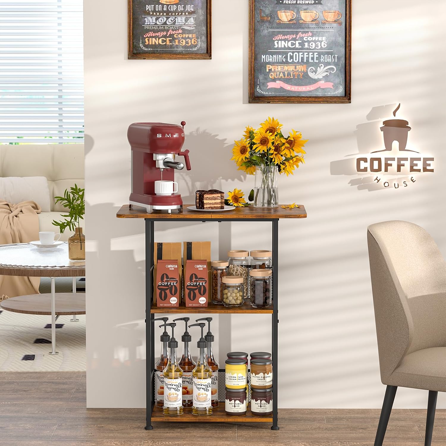 ミニフロアスタンド型コーヒーバーシェルフ、3段小型コーヒーテ - Home Bar Setup のレビューと価格